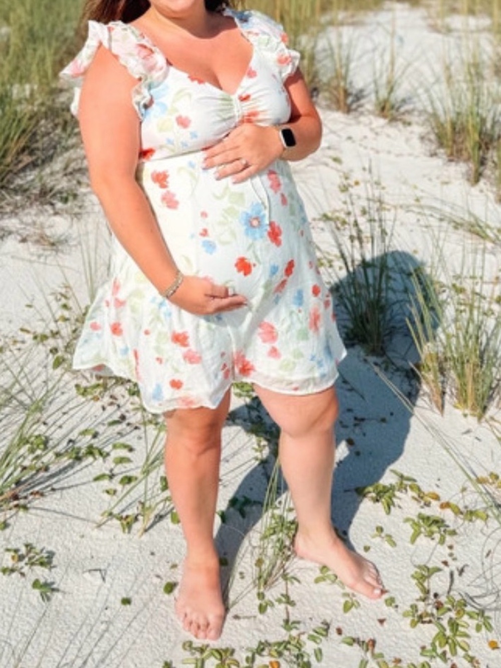 Old Navy White Mini Dress with Coral & Light Blue Floral Print